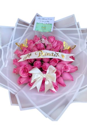 RAMO BUCHÓN DE 50 ROSAS ROSADAS