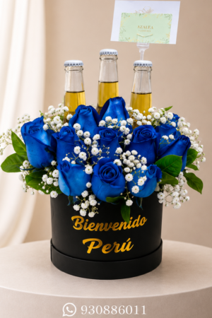 BOX DE ROSAS AZULES Y CORONITAS