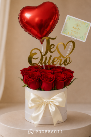 BOX DE 12 ROSAS, TOPPER Y GLOBO - TE QUIERO